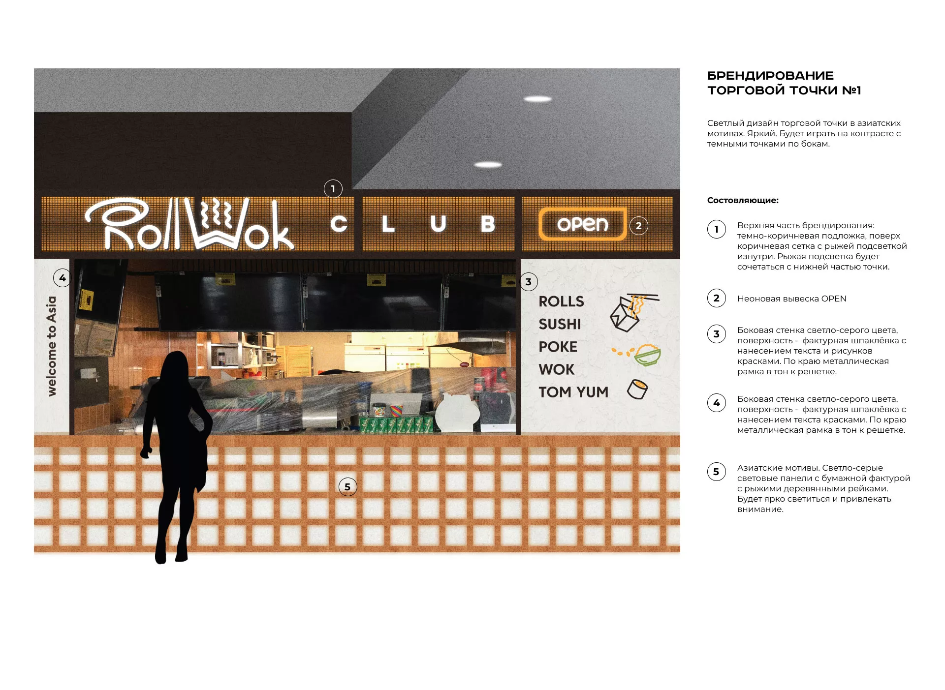 Брендирование торговых точек суши-бара «Roll Wok Club» в Лермонтове