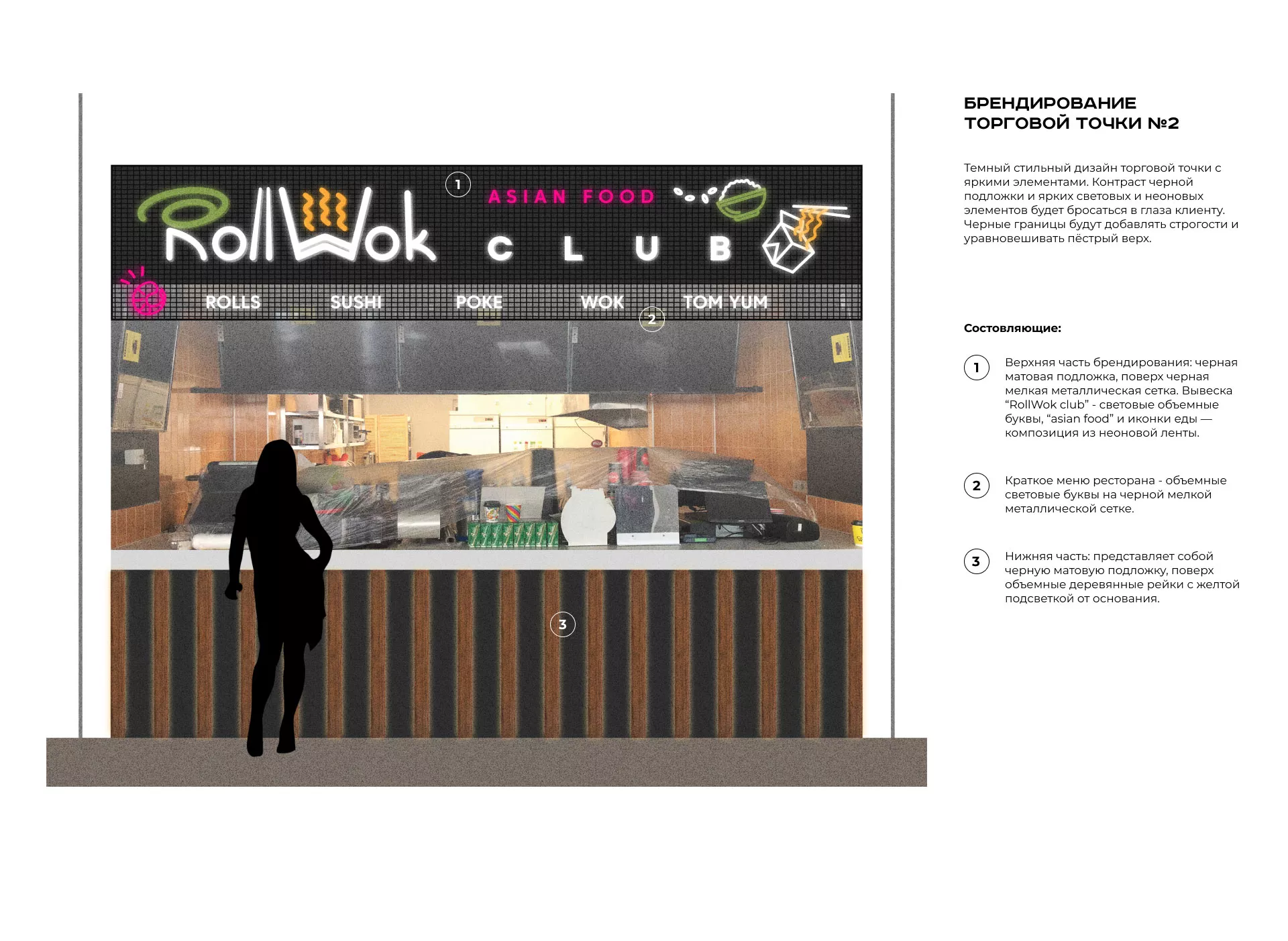 Брендирование торговых точек суши-бара «Roll Wok Club» в Лермонтове