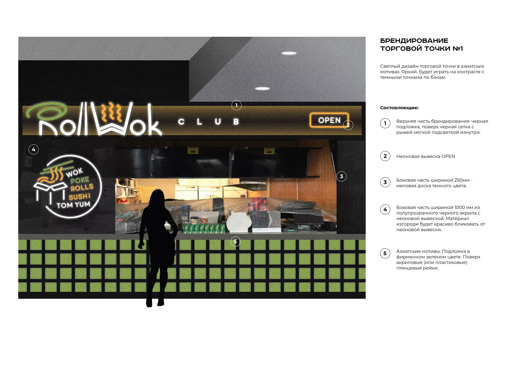 Брендирование торговых точек суши-бара «Roll Wok Club» в Лермонтове